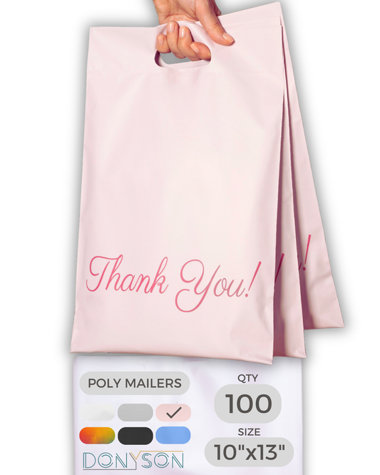 Pink Poly Mailers with Handle 10x13, 100 Pack