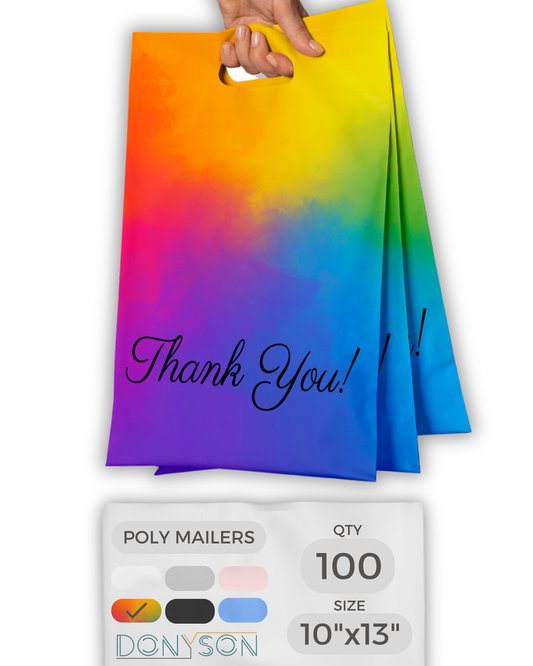 Rainbow Poly Mailers with Handle 10x13, 100 Pack