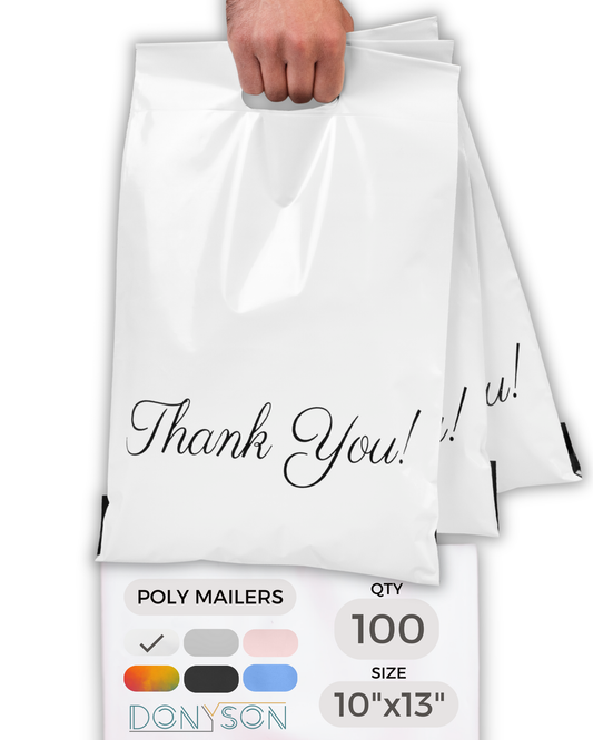 White Poly Mailers with Handle 10x13, 100 Pack