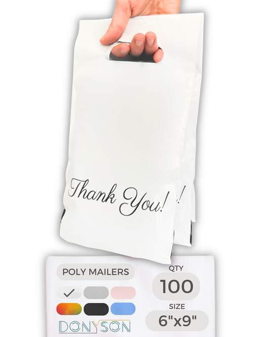 White Poly Mailers with Handle 6x9, 100 Pack